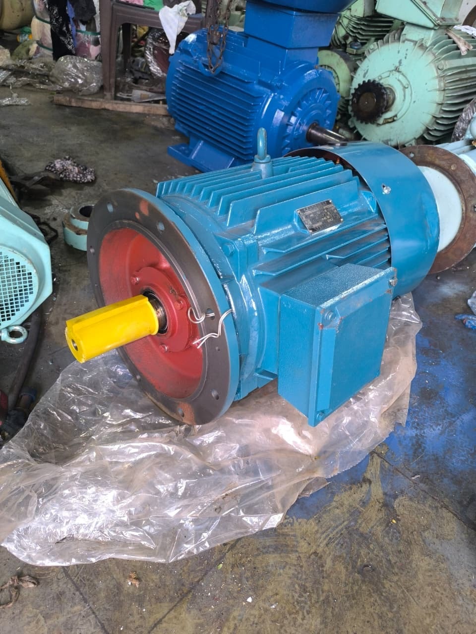 Blue industrial electric motor
