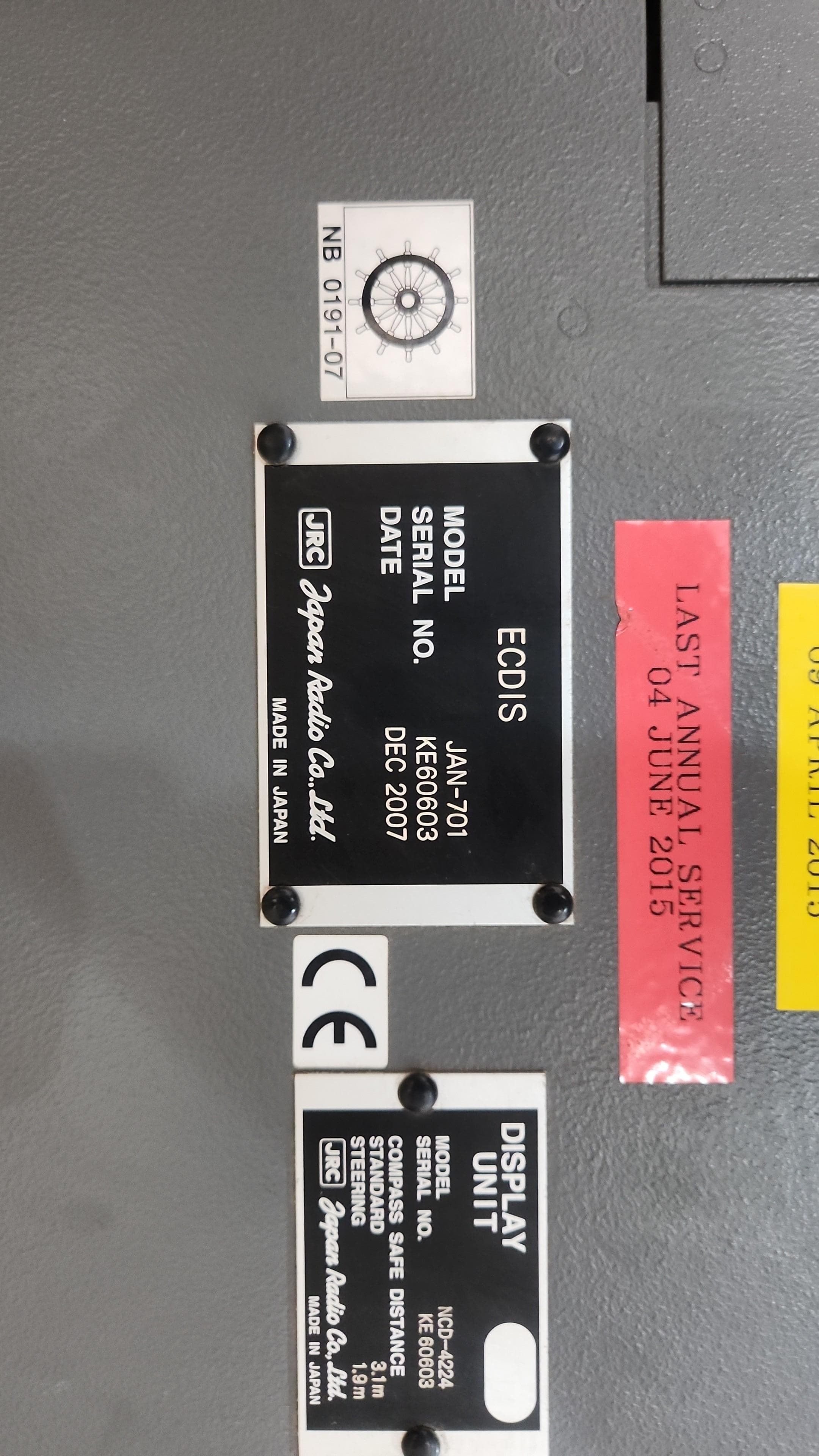 JRC ECDIS display unit identification plates